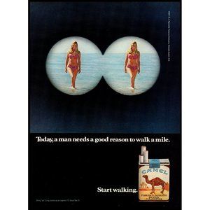 1971 Camel Cigarettes Vintage Print Ad Blonde Model Pink Bikini Beach Wall Art